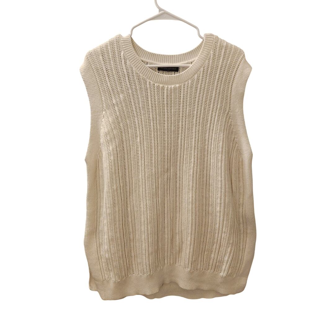 Banana 100% Republic Cotton White Knit Sweater Vest Sleeveless Top XL